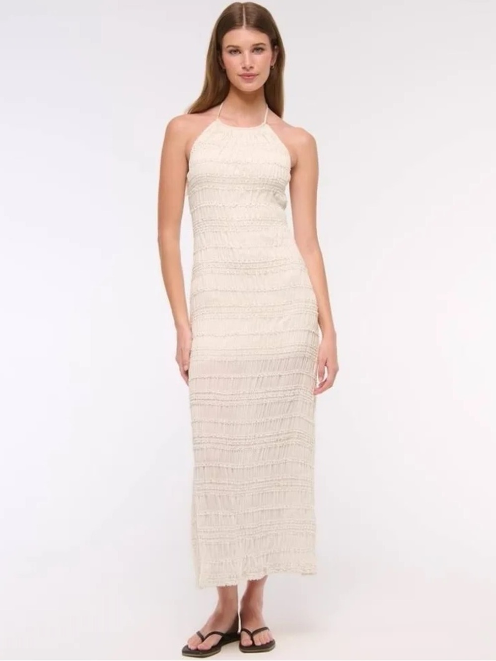 Resortwear Abercrombie & Fitch Cream Textured Halter Maxi Dress – Size XS